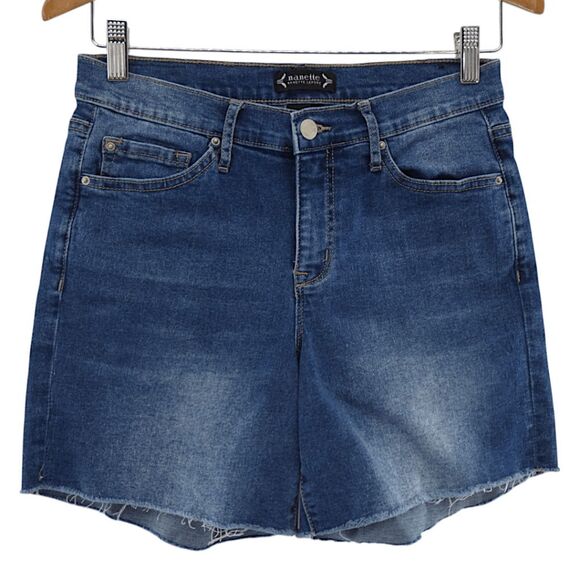 Nanette Lepore Belle High Rise Denim Shorts Size 4 Raw Hem Medium Wash